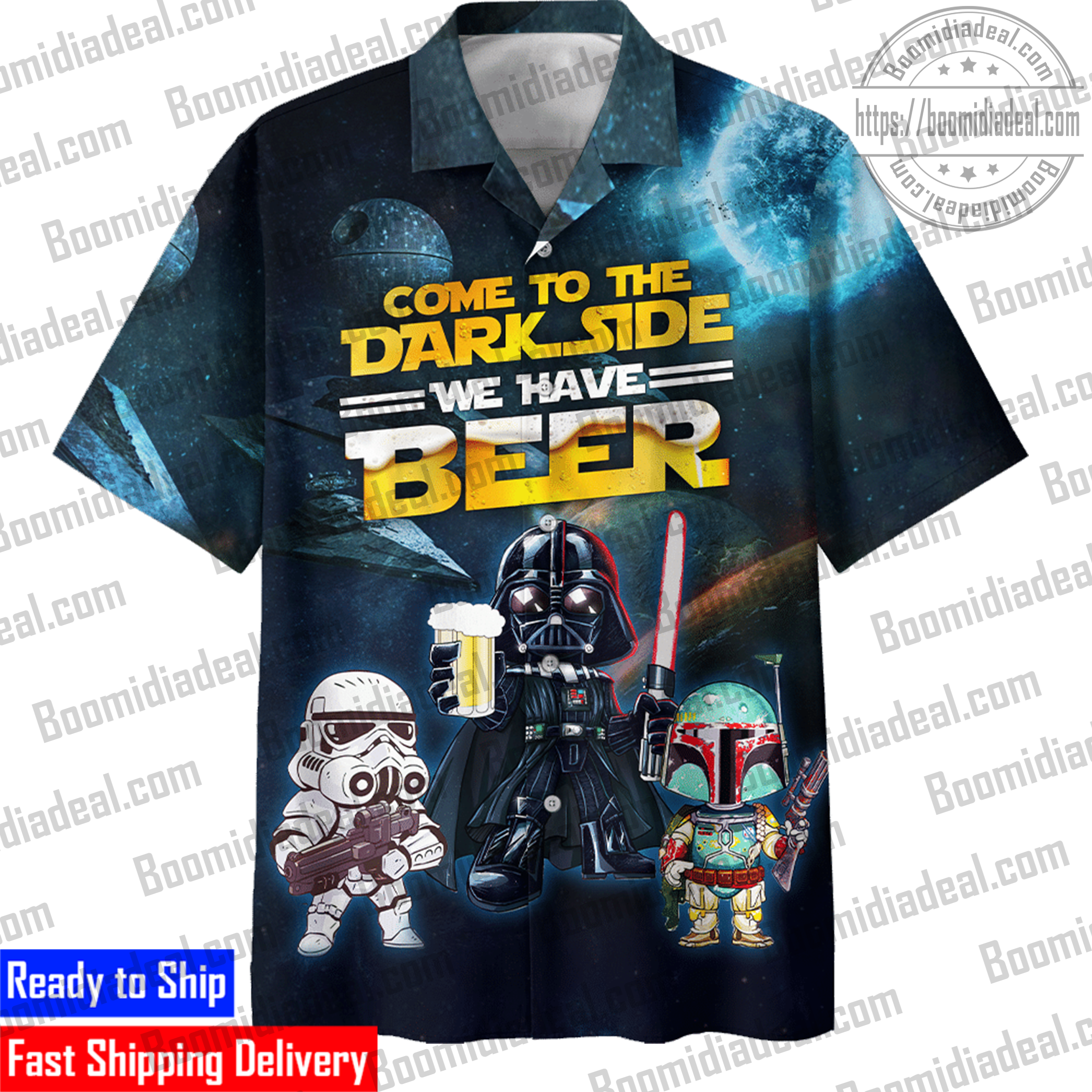 Star Wars Darth Vader Dark Side With Beer Boba Fett Clumsy Stormtrooper Hawaiian Shirt And Shorts