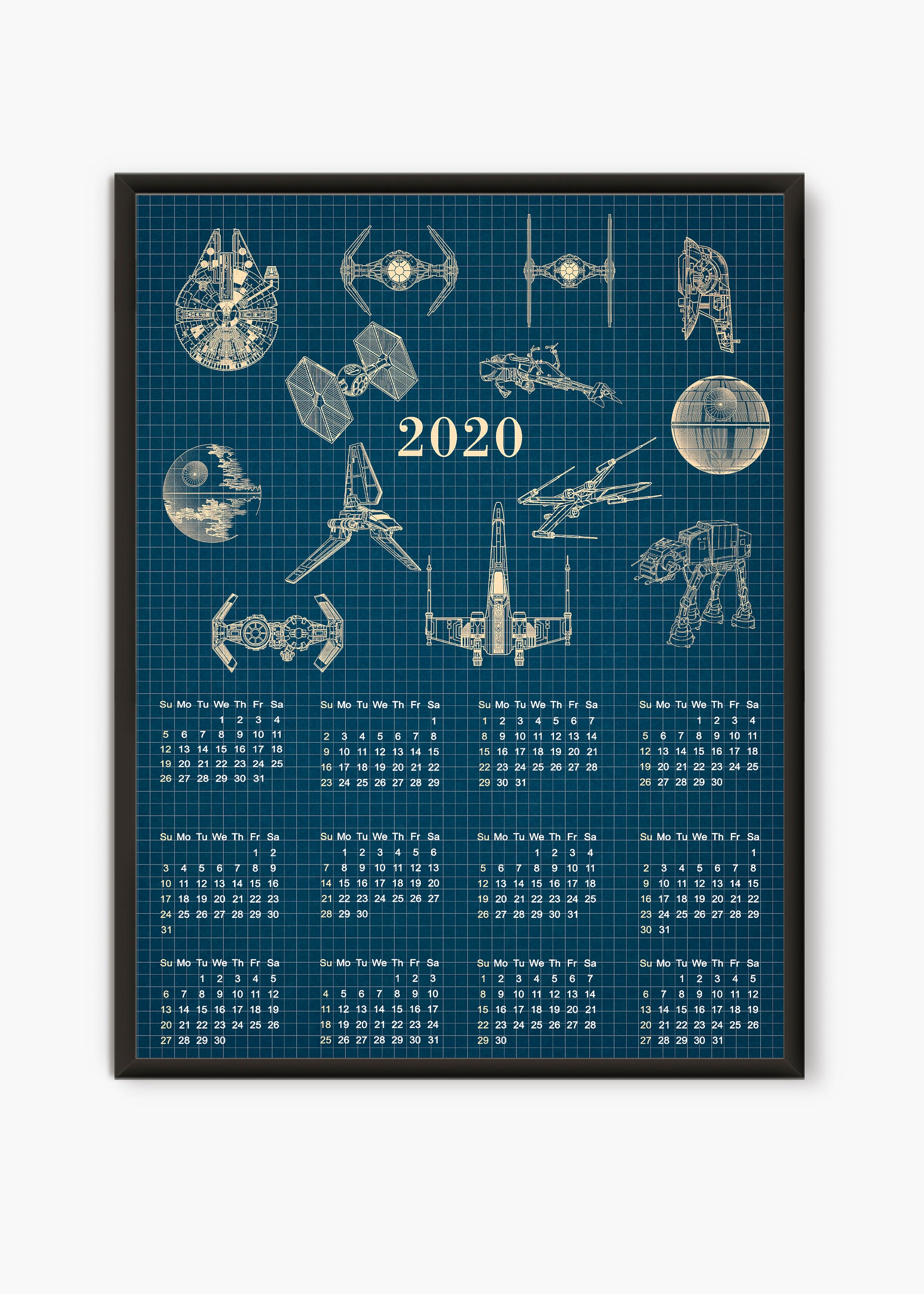 Star Wars poster 2020 wall Calendar, Star Wars lover Gift large calendar, kids room decor patent prints