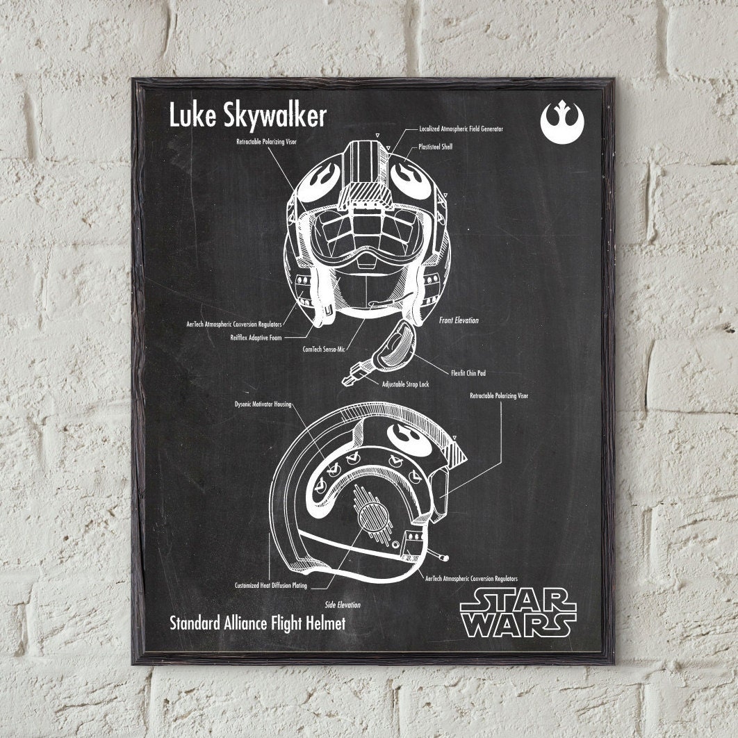 Star Wars Print,Luke Skywalker poster, skywalker helmet print,  star wars pilot blueprint, rebel helmet illustration, luke's helmet #P294