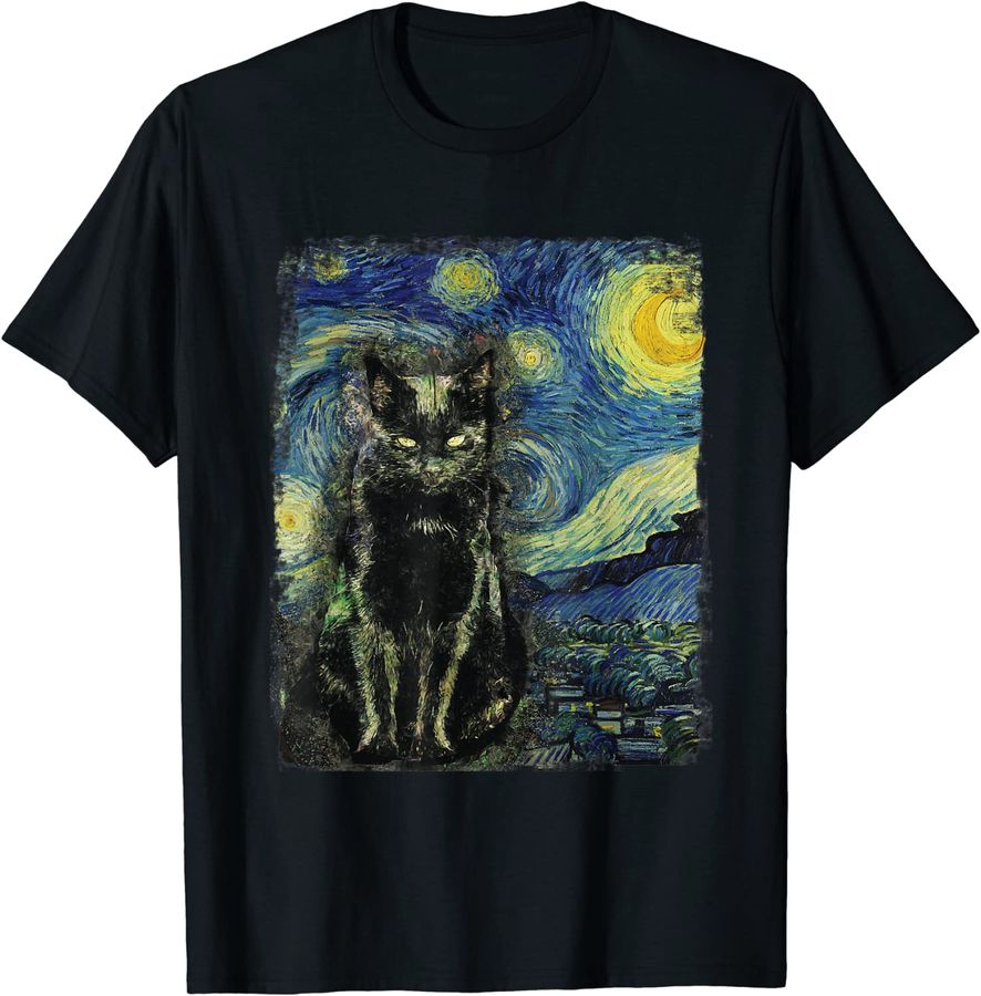 Starry Night Vincent van Gogh Black Cat Painting
