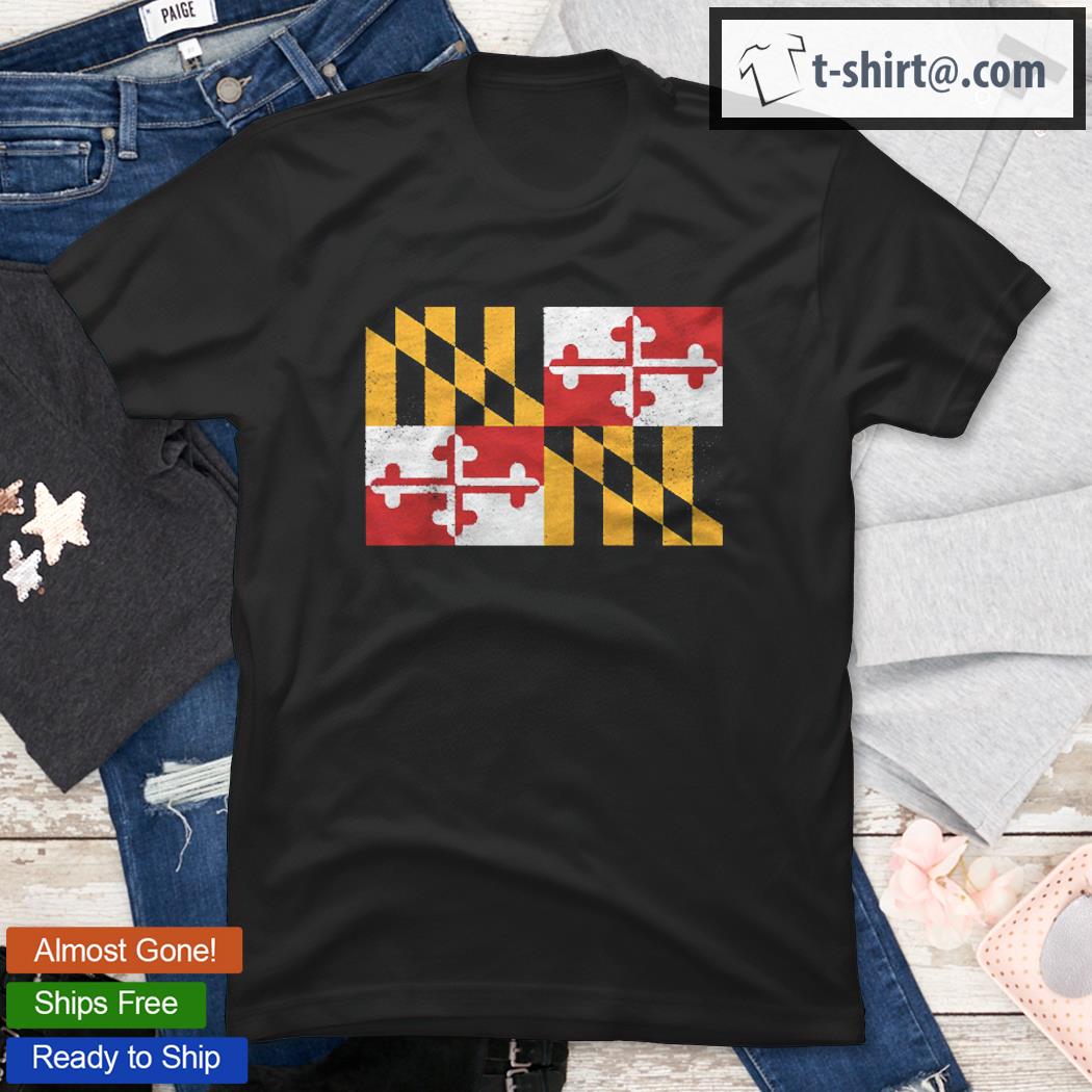 State Of Maryland Distressed Flag Gift Raglan Baseball Shirt