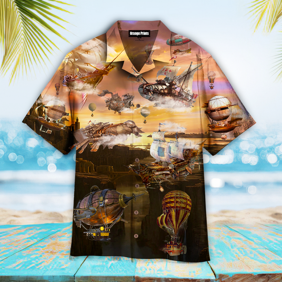 Steampunk Airship Sky Aloha Hawaiian Shirt.png