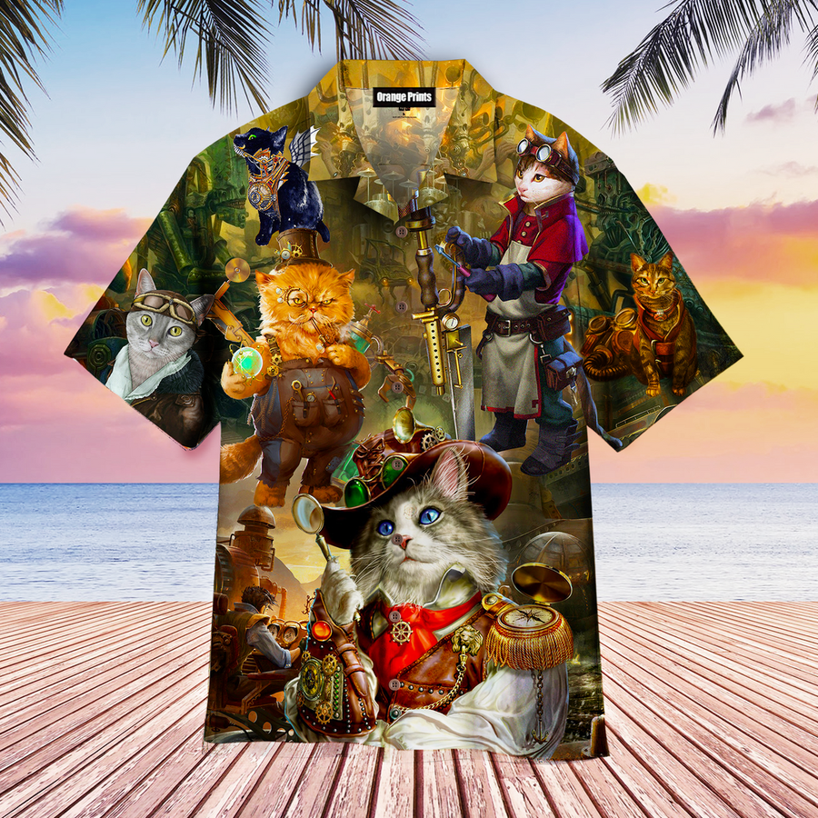 Steampunk Cats Aloha Hawaiian Shirt.png