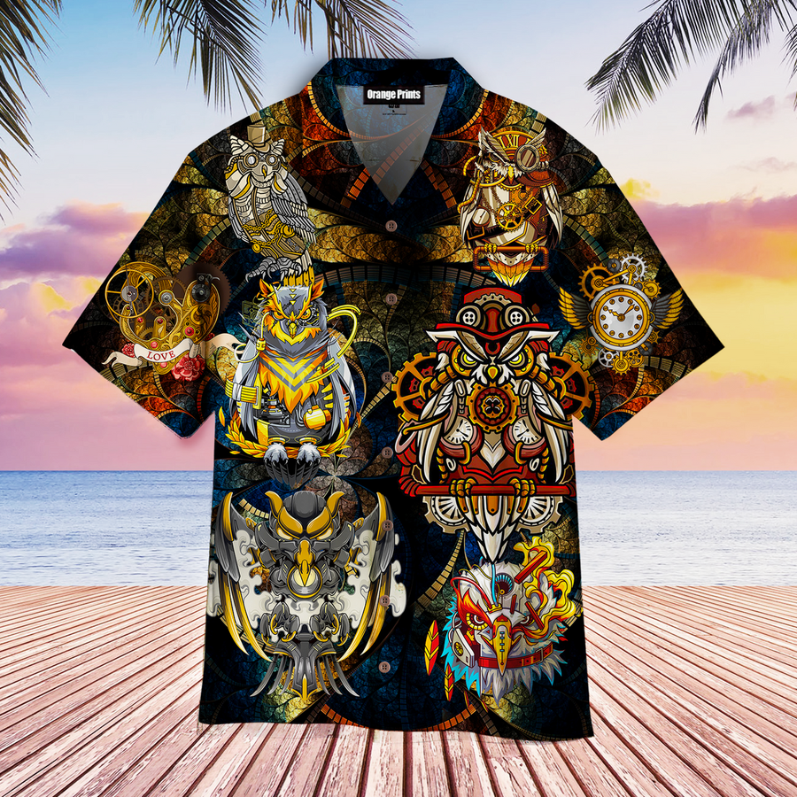 Steampunk Owl Aloha Hawaiian Shirt.png