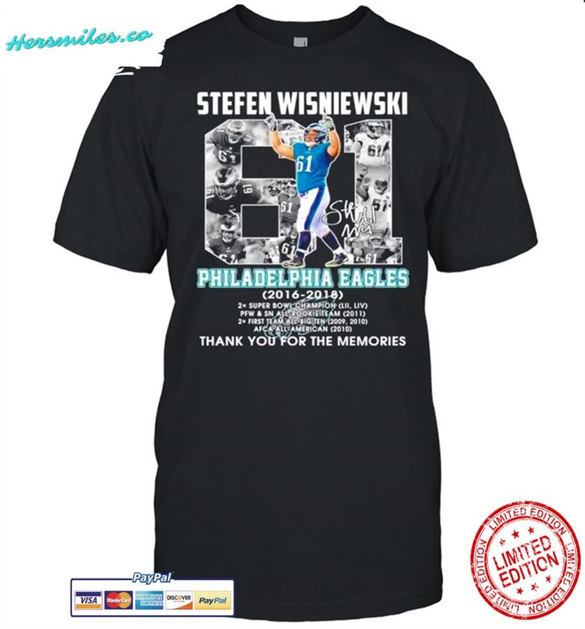 Stefen Wisniewski Philadelphia Eagles 2016-2018 signature shirt