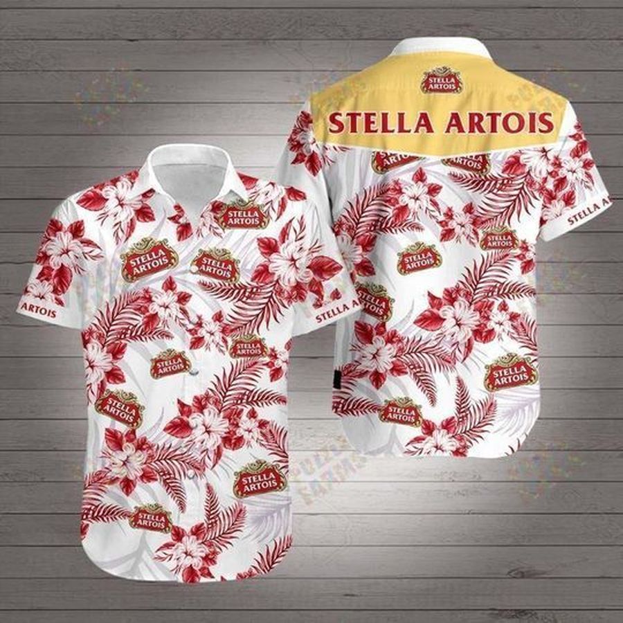 Stella Artois U Hawaiian Graphic Print Short Sleeve Hawaiian Casual Shirt N98