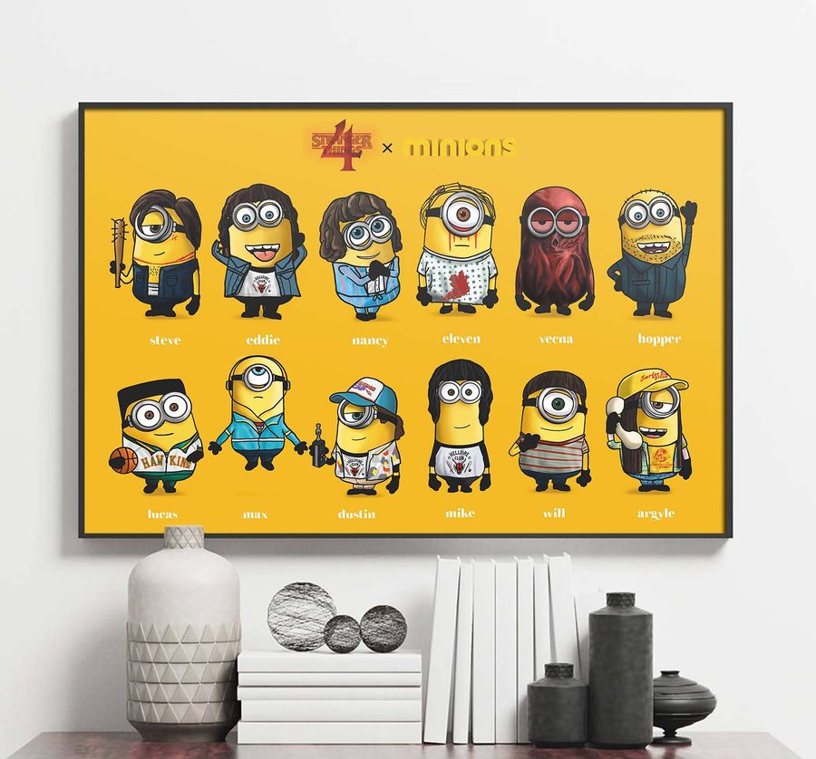 Stranger Things 4 Mix Minions Characters Funny Poster Canvas