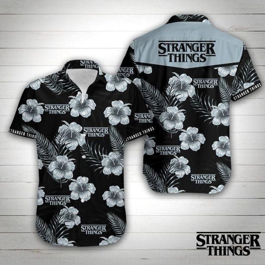 Stranger Things Floral Hawaiian Graphic Print Short Sleeve Hawaiian Casual Shirt size S - 5XL