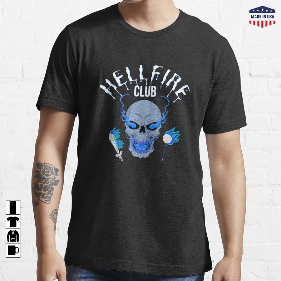 Stranger Things Hellfire Club Skull and Weapons Essential T-Shirt