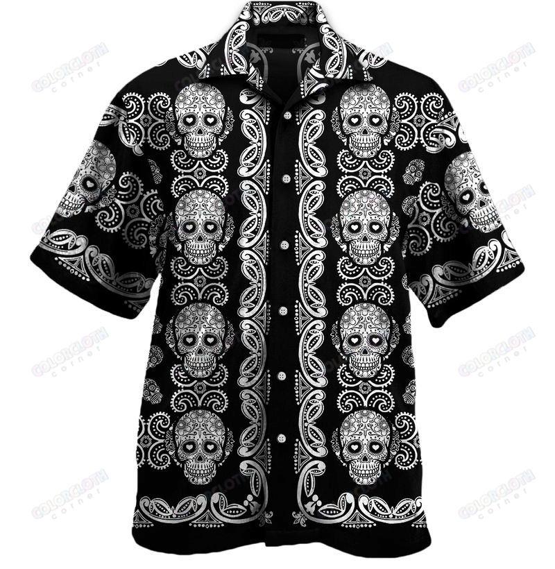 Sugar Skull Black Pattern Hawaiian Shirt TV117710