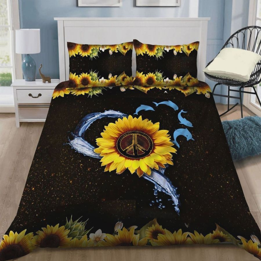 Sunflower Dolphin Black Pattern Cotton Bedding Sets