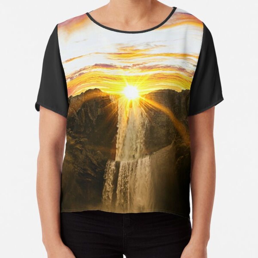Sunset Setting Over A Waterfall Chiffon Top