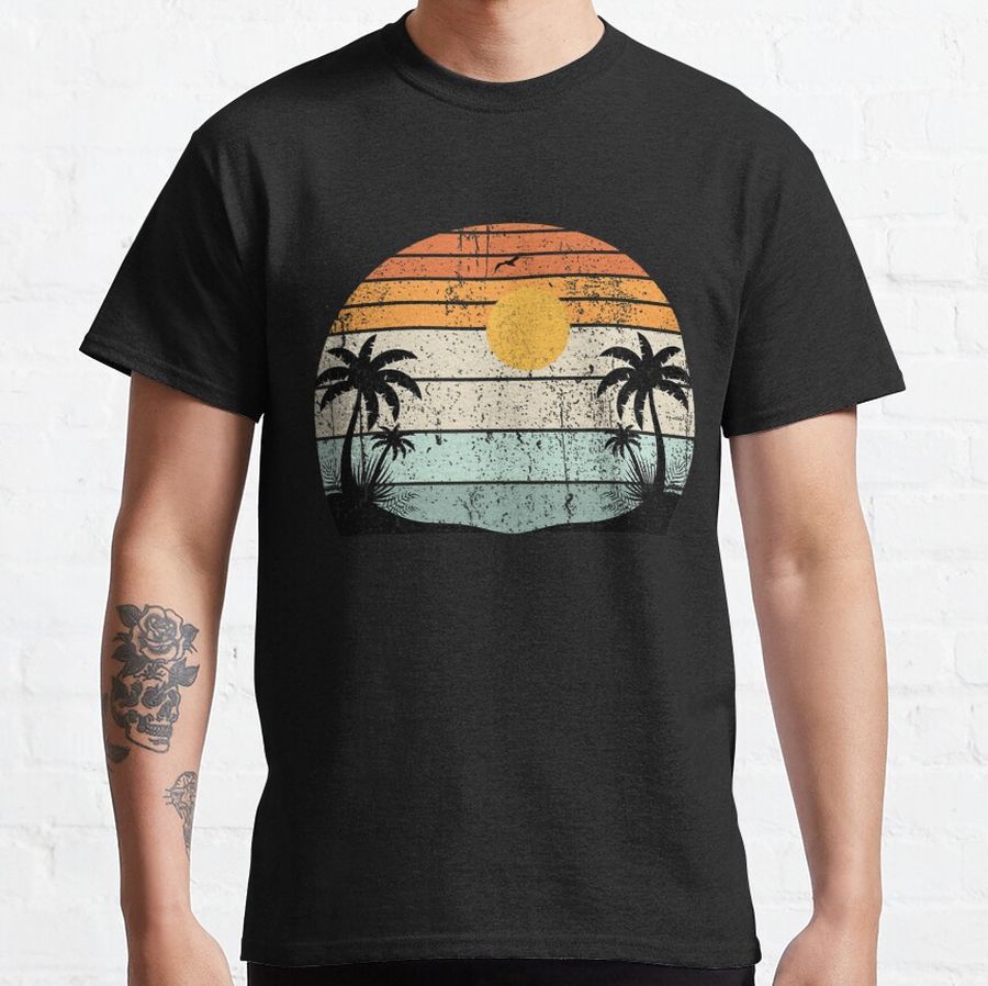 Sunshine Summer Vibes Palm Trees Beach Retro Tropical Summer Classic T-Shirt