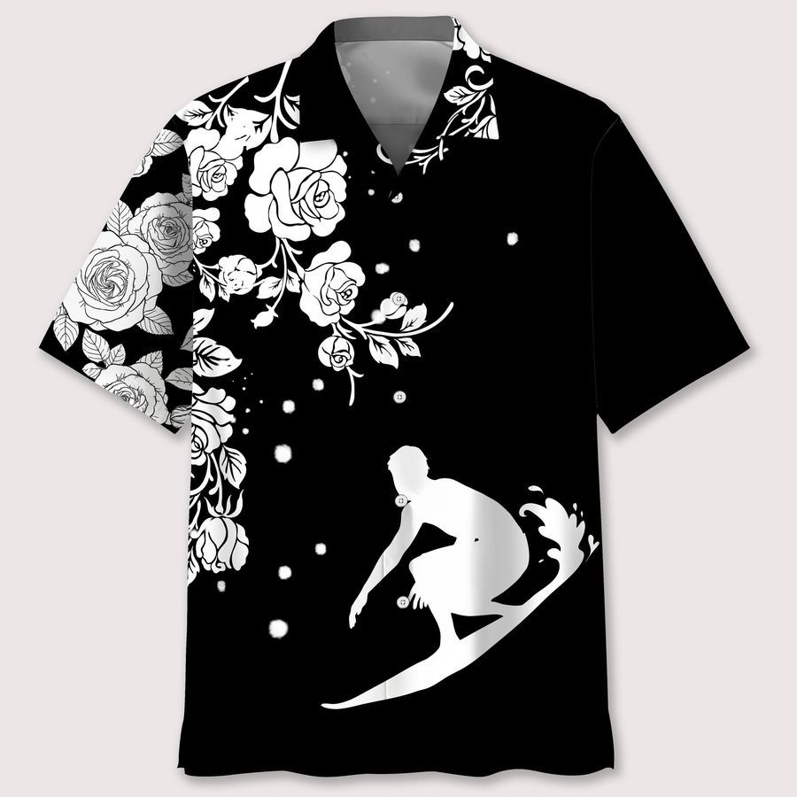 surfing rose bw Hawaiian Shirt