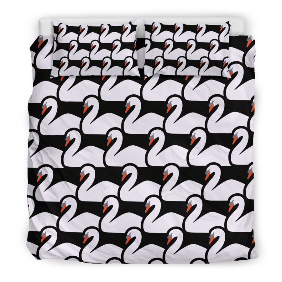 Swan Pattern Print Duvet Cover Bedding Set