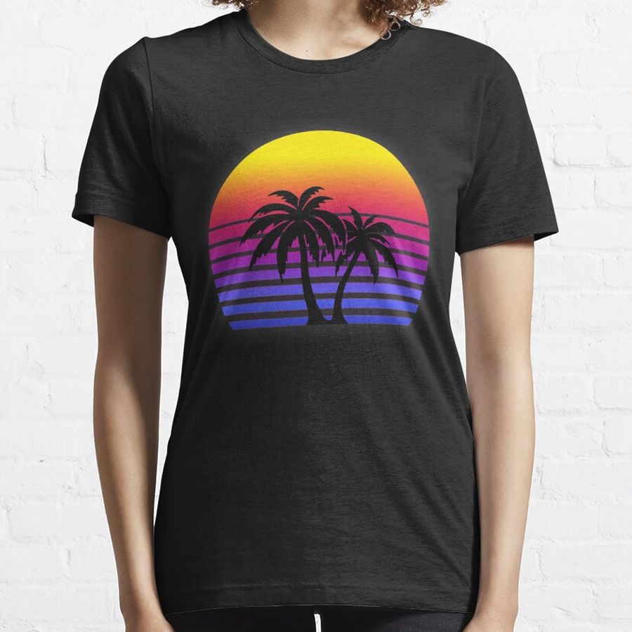 Synthwave Sun Palm Trees Essential T-Shirt
