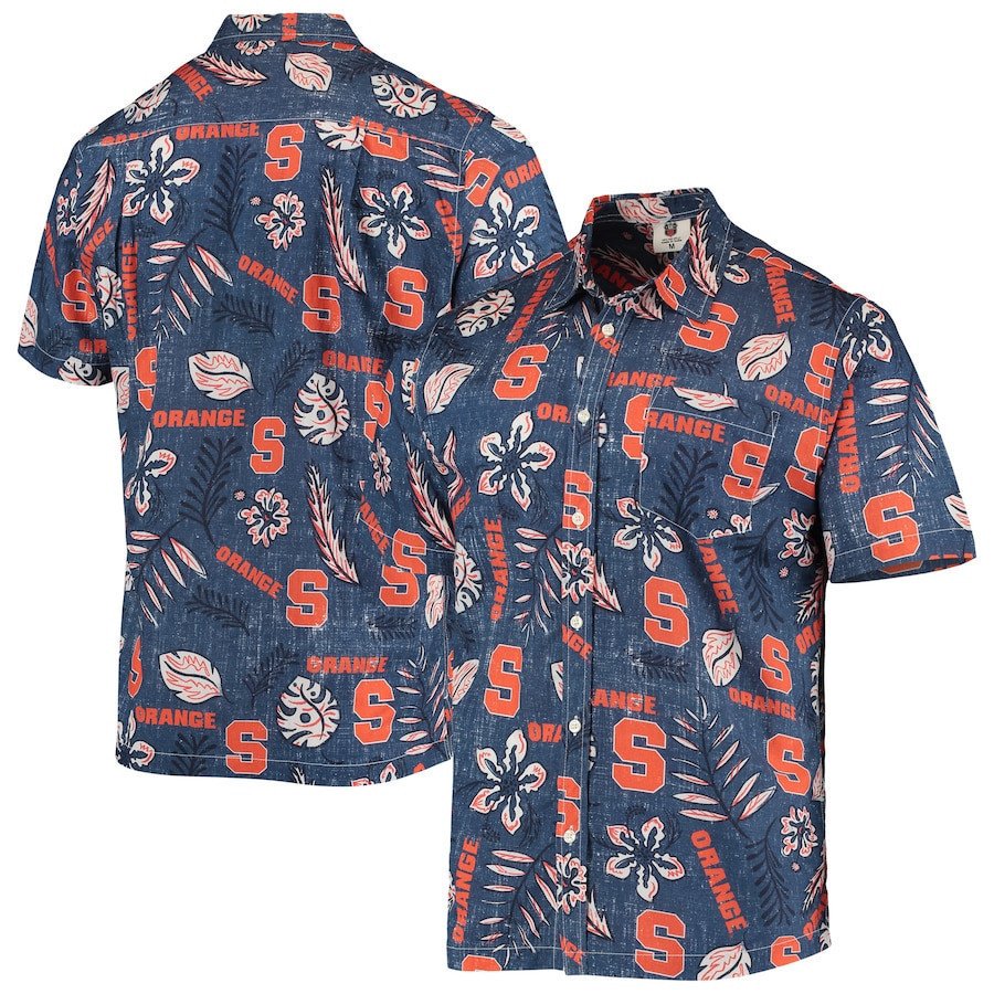 Syracuse Orange Navy Vintage Floral Button-Up Hawaiian Shirt