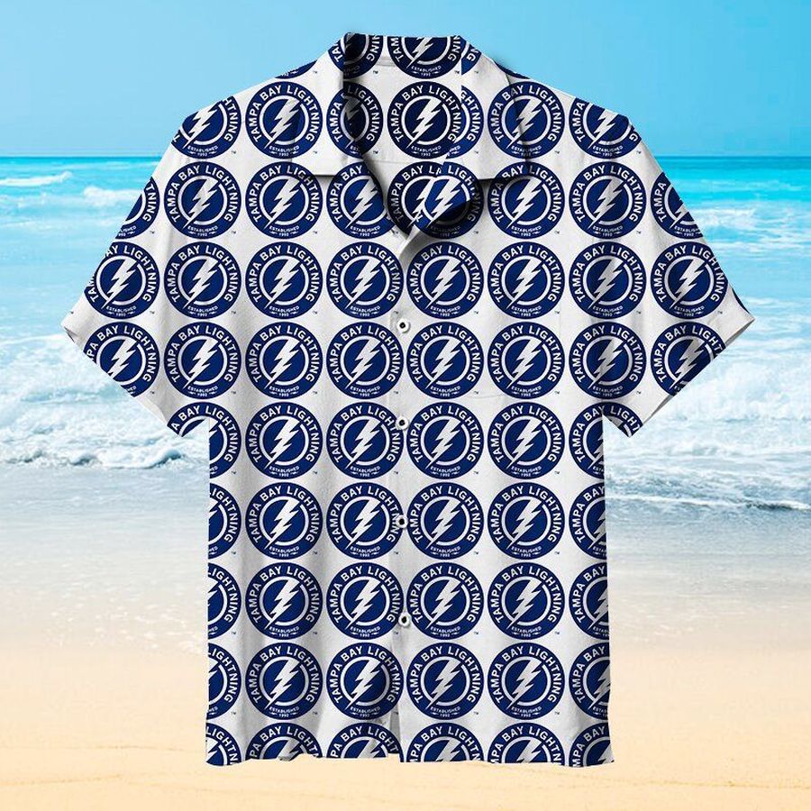 Tampa Bay Lightning Nhl Hawaiian Graphic Print Short Sleeve Hawaiian Shirt L98 - 2582