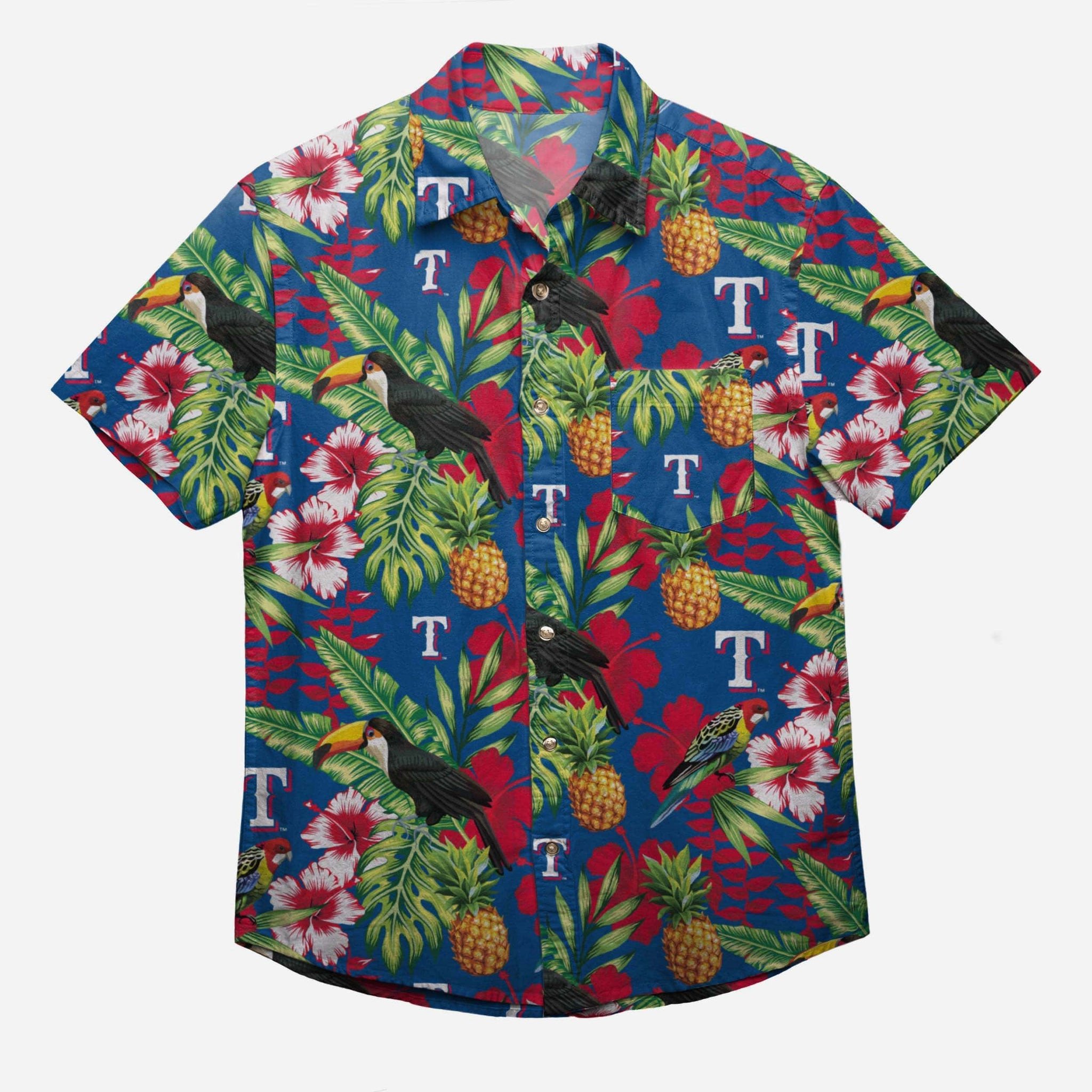 Texas Rangers Floral Button Up Hawaiian Shirt