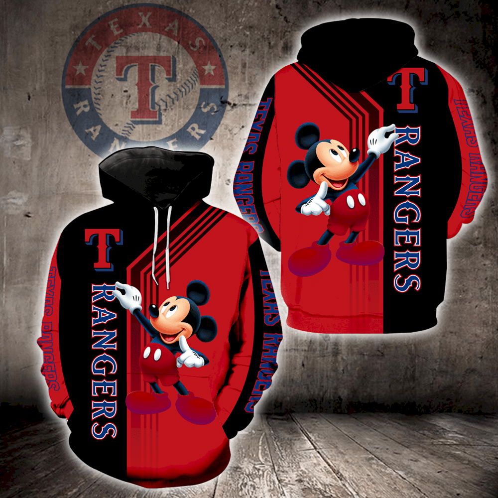 Texas Rangers Mickey Mouse Full Print K1370 Hoodie Zipper Men Women
