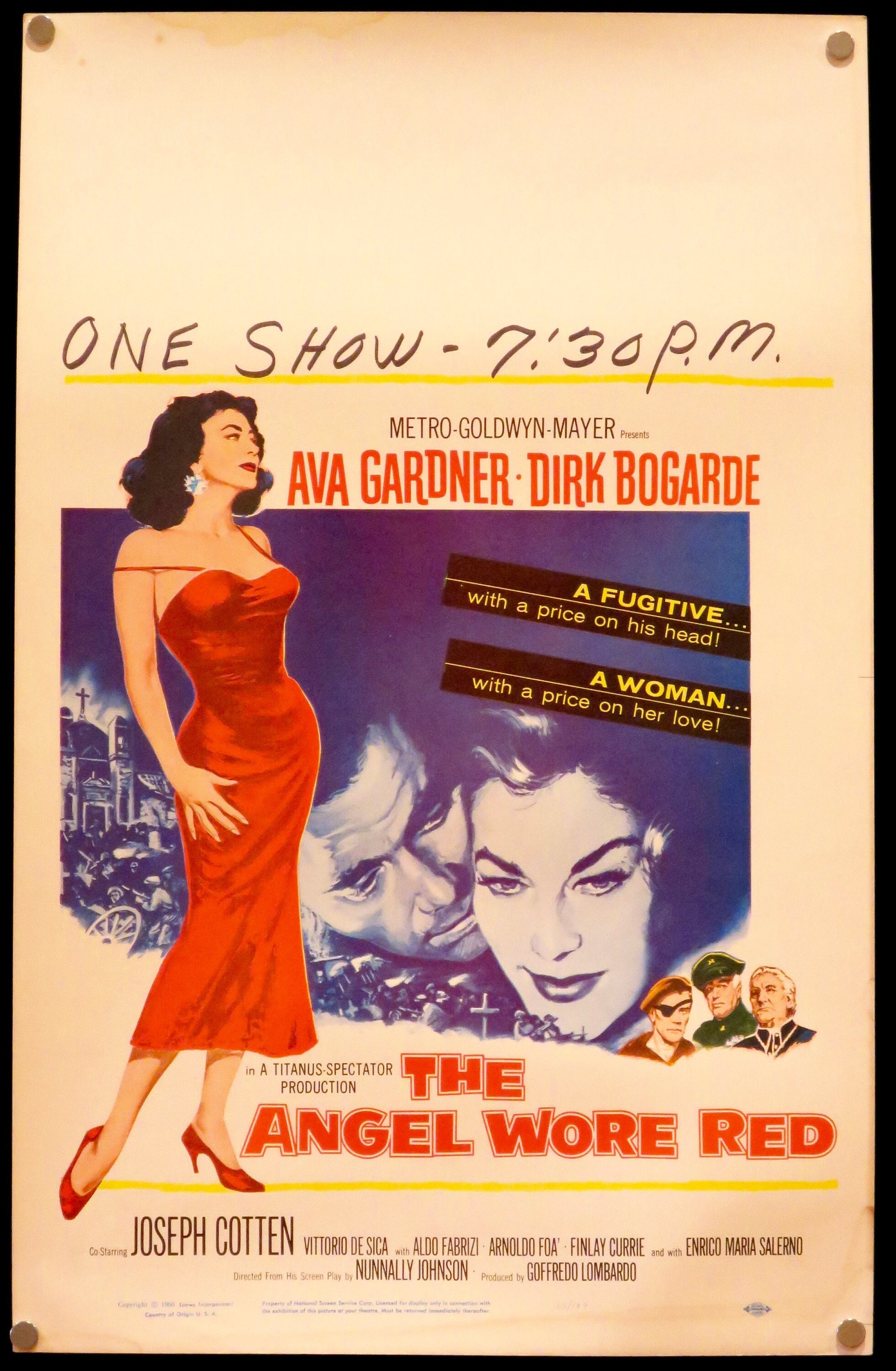 The Angel Wore Red ~ Original ROLLED Vintage 1960 Window Card ~ VERY GOOD Cond! Sexy Ava Gardner Art! Dirk Bogarde Co-Stars!