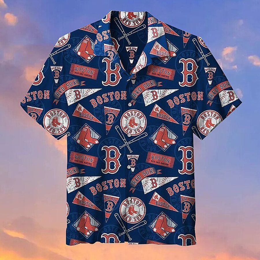 The Boston Red Sox Baseball Mlb Hawaiian Graphic Print Short Sleeve Hawaiian Shirt L98 - 5254