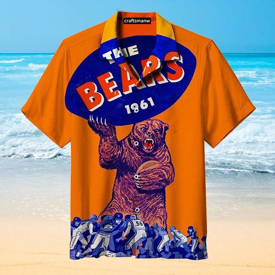 The Chicago Bears 1961 Rugby Nfl Hawaiian Graphic Print Short Sleeve Hawaiian Shirt L98 - 8162