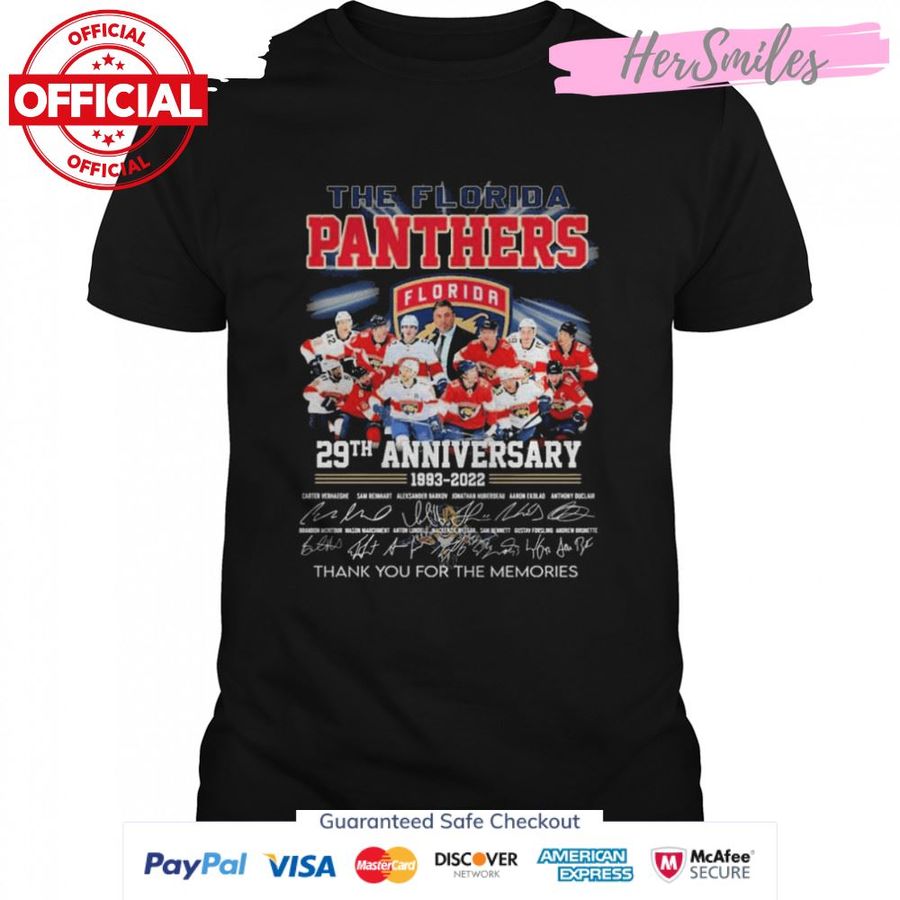 The Florida Panthers 29th anniversary 1993-2022 thank you for the memories signatures shirt