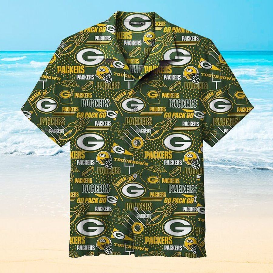 The Green Bay Packers Pring Nfl Hawaiian Graphic Print Short Sleeve Hawaiian Shirt L98