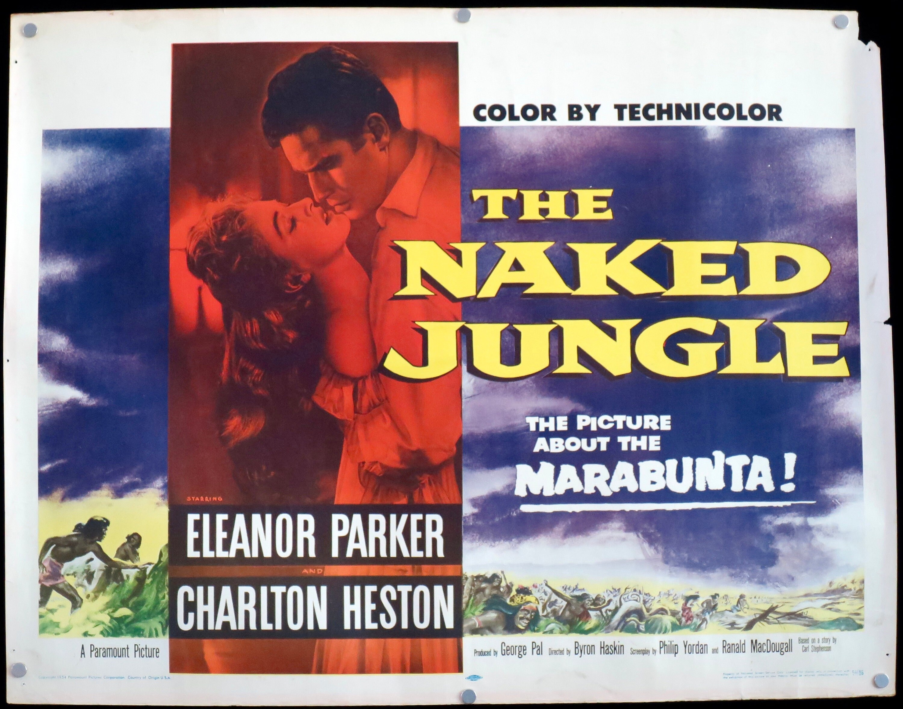 THE NAKED JUNGLE ~ 1954 Original US Half Sheet ~ Rolled 22x28 Movie Poster ~ Good Cond ~ Charlton Heston, Eleanor Parker!