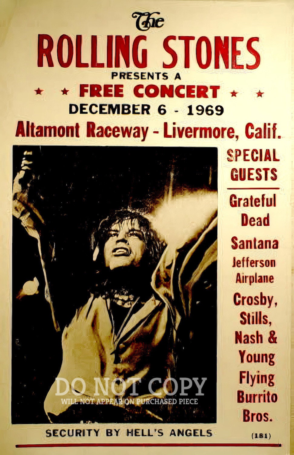 The Stones Altamont Concert Poster 11 X 17 - Legendary 1969 Music Festival  - Feat Most Incredible Rock