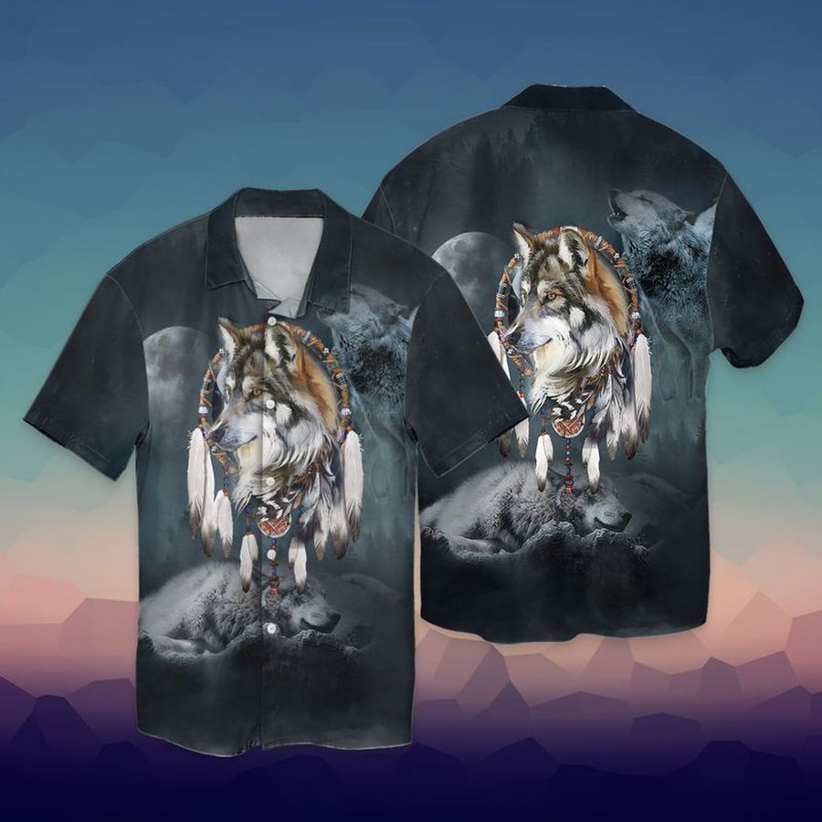 The Wolf Native For Men And Women Graphic Print Short Sleeve Hawaiian Casual Shirt Y97