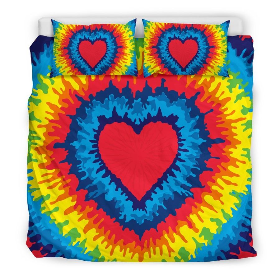 Tie Dye Heart Pattern Print Duvet Cover Bedding Set