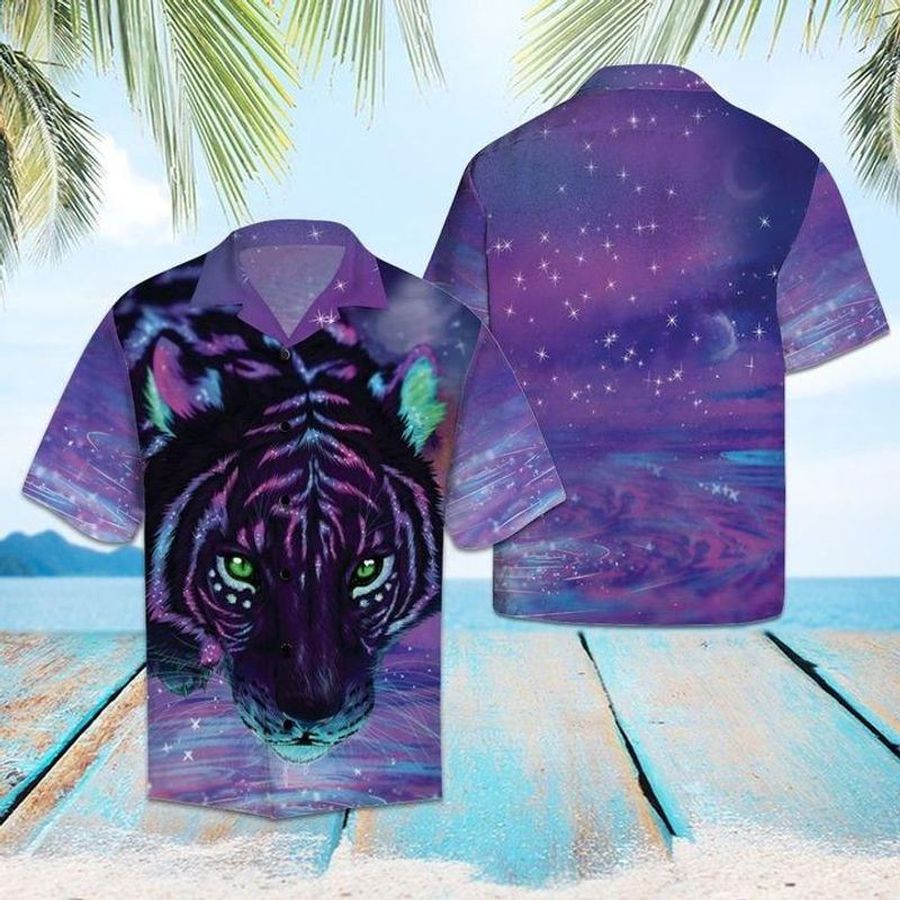 Tiger galaxy short sleeve hawaiian shirt unisex hawaii size S-5XL
