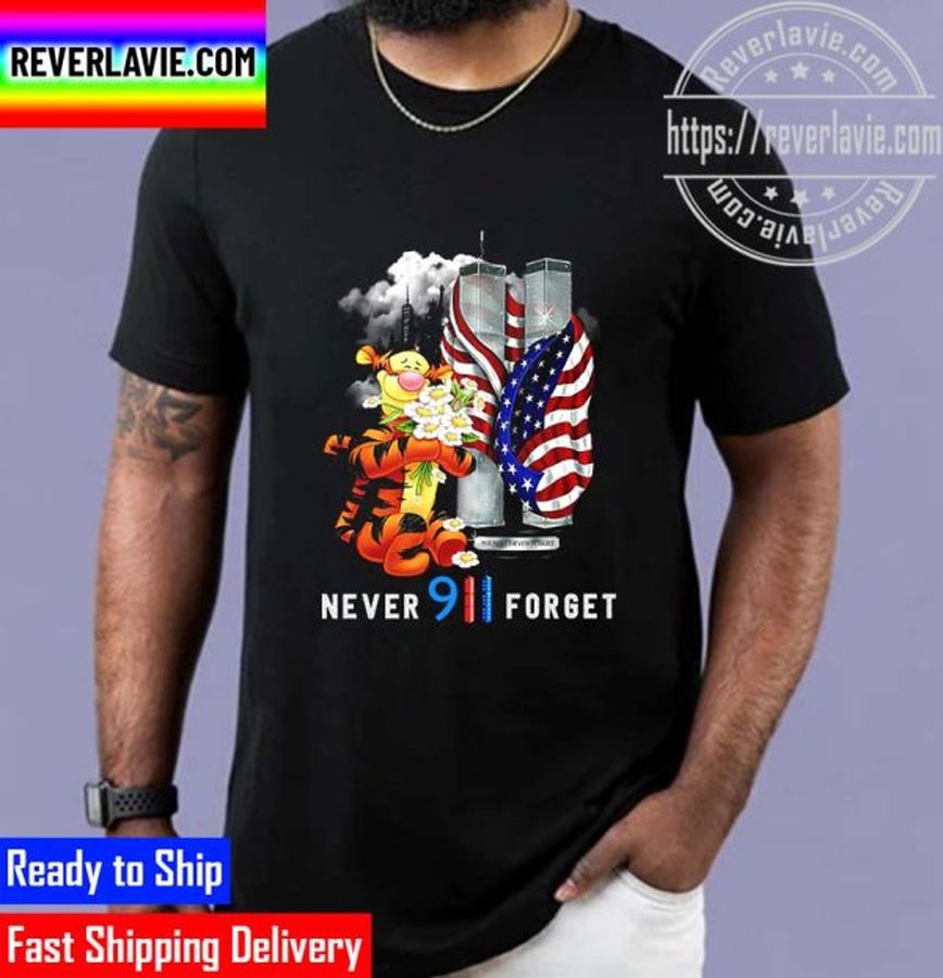 Tigger US Flag Never Forget 911 Disney Graphic Cartoon Unisex T-Shirt