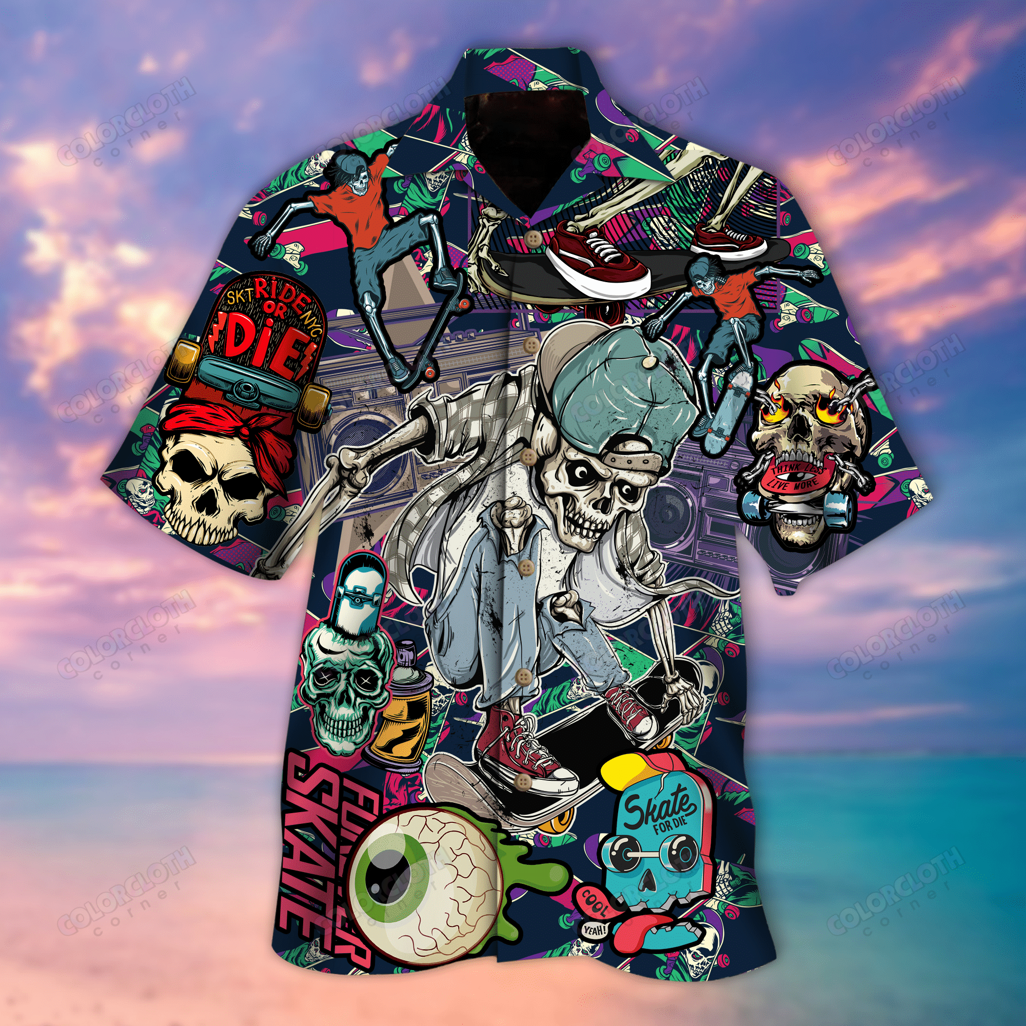 Time To Ride Skull Skateboarding Unisex Hawaiian Shirt - RE