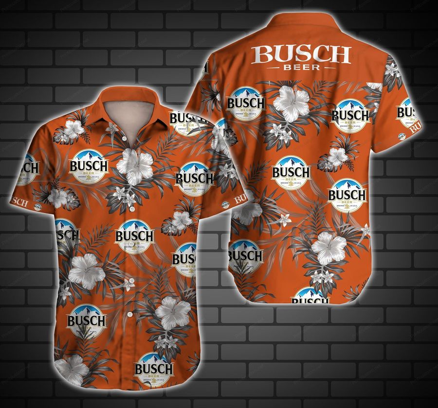 Tlmus Busch Beer Tropical Hawaiian Graphic Print Short Sleeve Hawaiian Casual Shirt N98