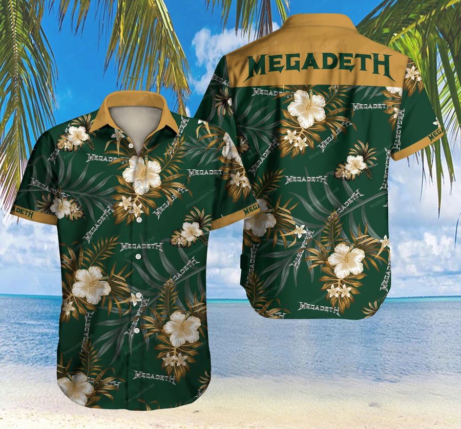 Tlmus Megadeth Hawaiian Graphic Print Short Sleeve Hawaiian Casual Shirt N98