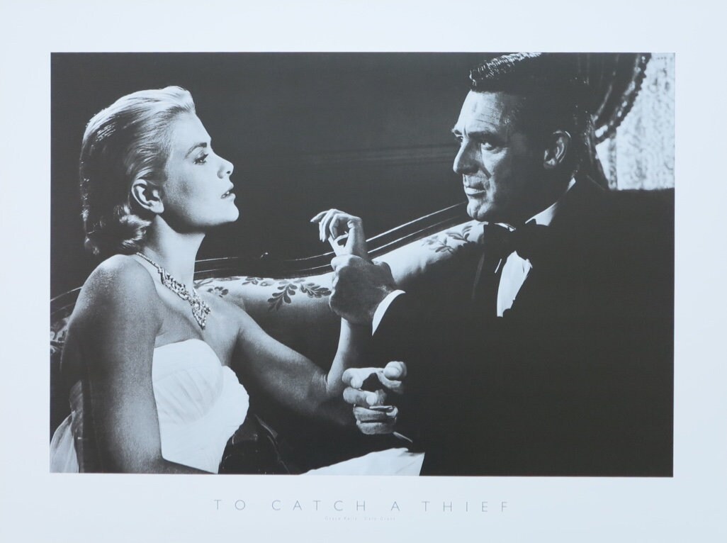 To catch a thief exhibition poster - Grace Kelly - Carry Grant - black white photography - offset lithograph - hollywood movie - Celebrity