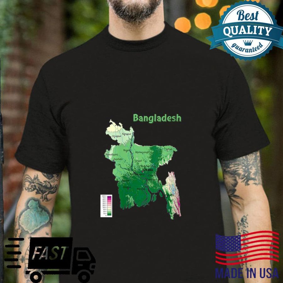 Topographic Map of Bangladesh, relief map, major cities Shirt