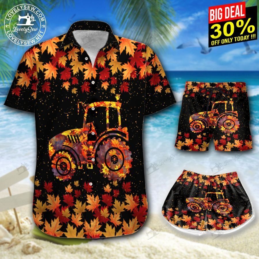 Tractor Fall Leaves Hawaii Shirt & Shorts BIT21073110-BIO21073110