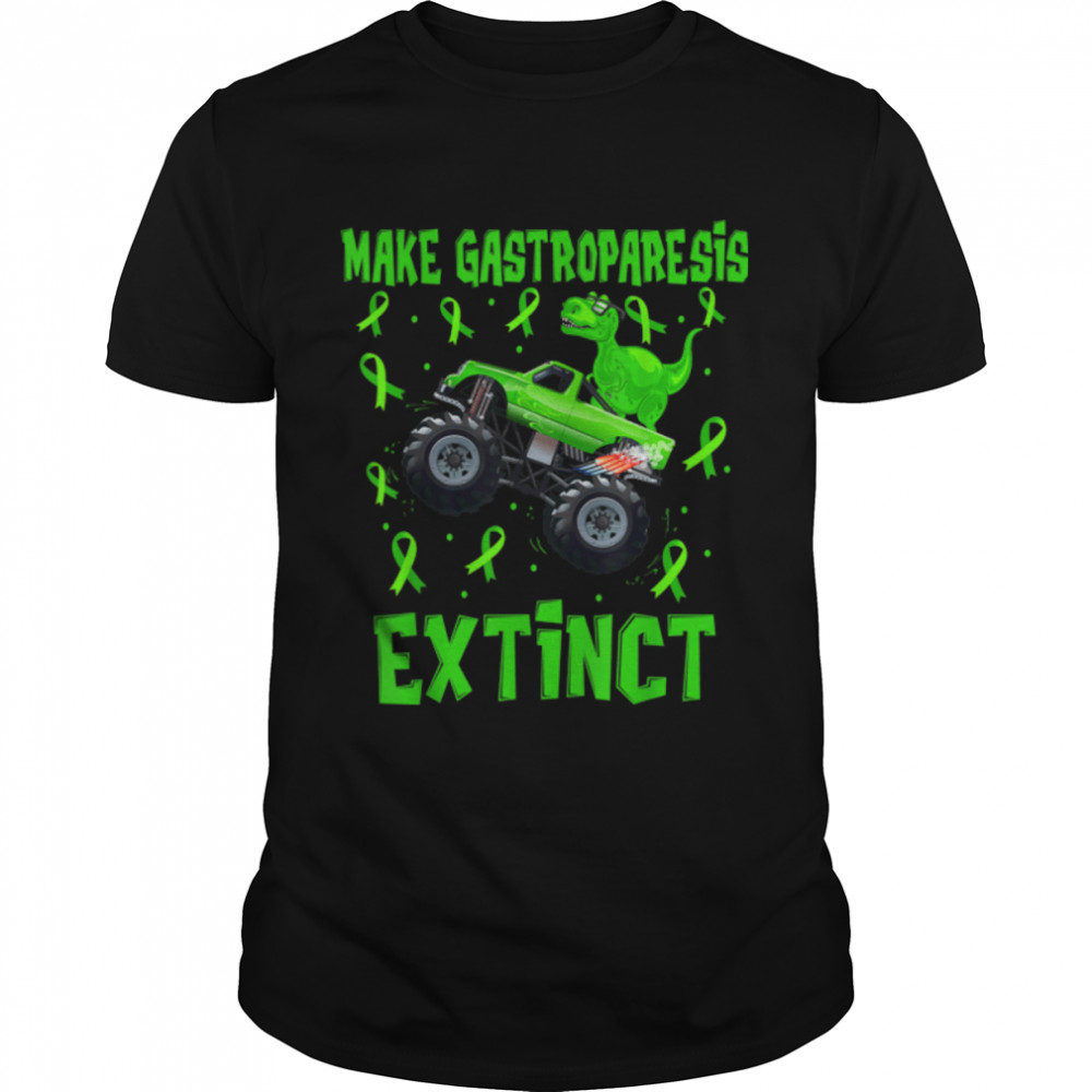 Trex Dino Monster Truck Make Gastroparesis Extinct Awareness T-Shirt B0B7JK58V9