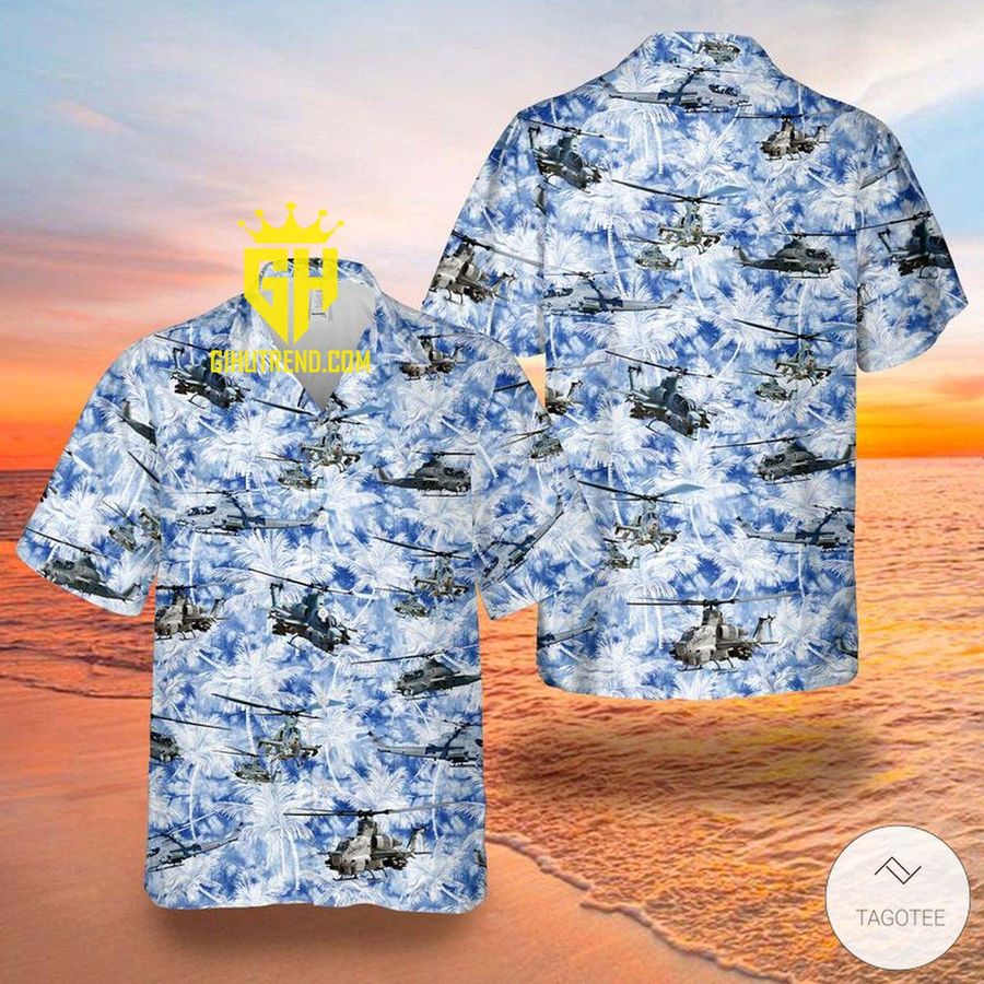 Tropical Flowers Bell AH-1Z Viper Helicopter Hawaiian Shirt For Fans