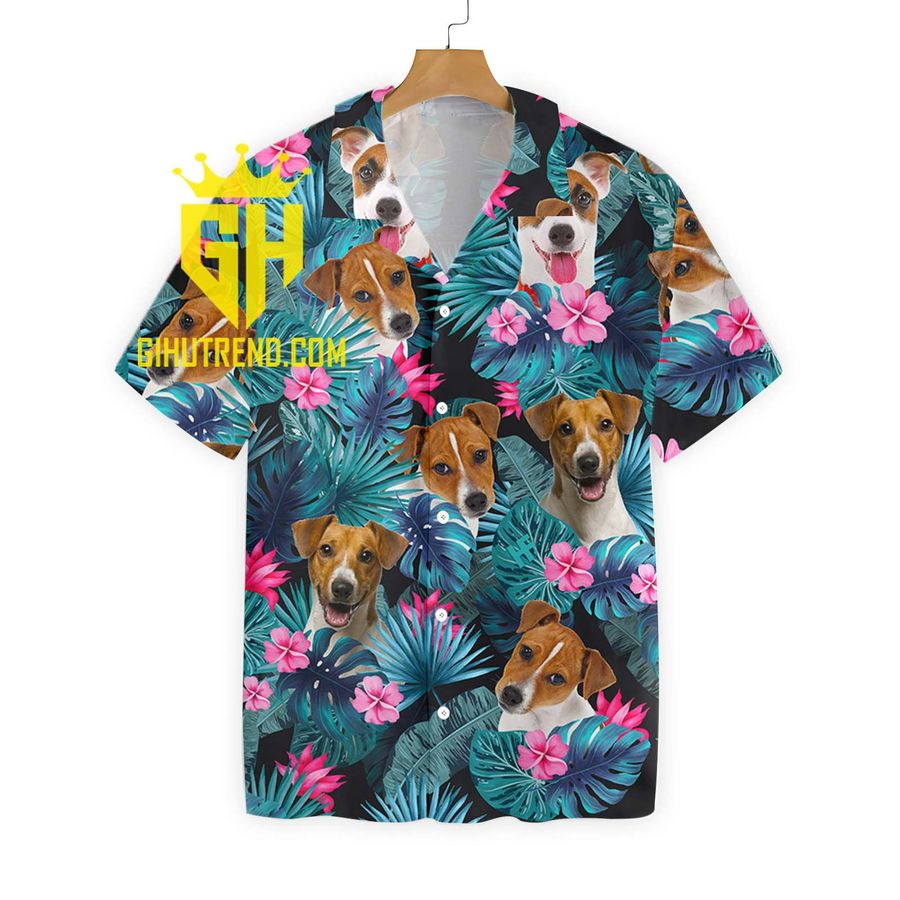 Tropical Jack Russell Terrier Mens Hawaiian Shirt For Fans