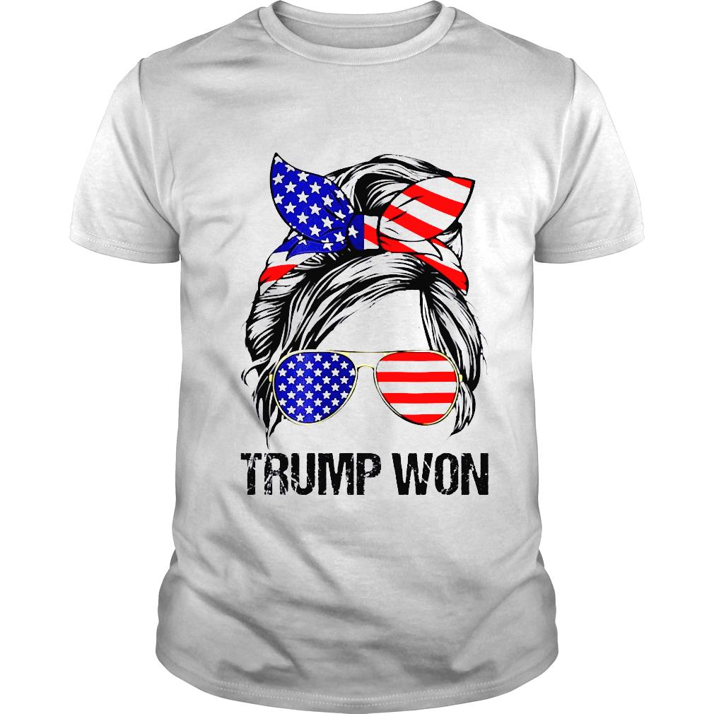 Trump won messy bun re elect 2024 president American flag shirt