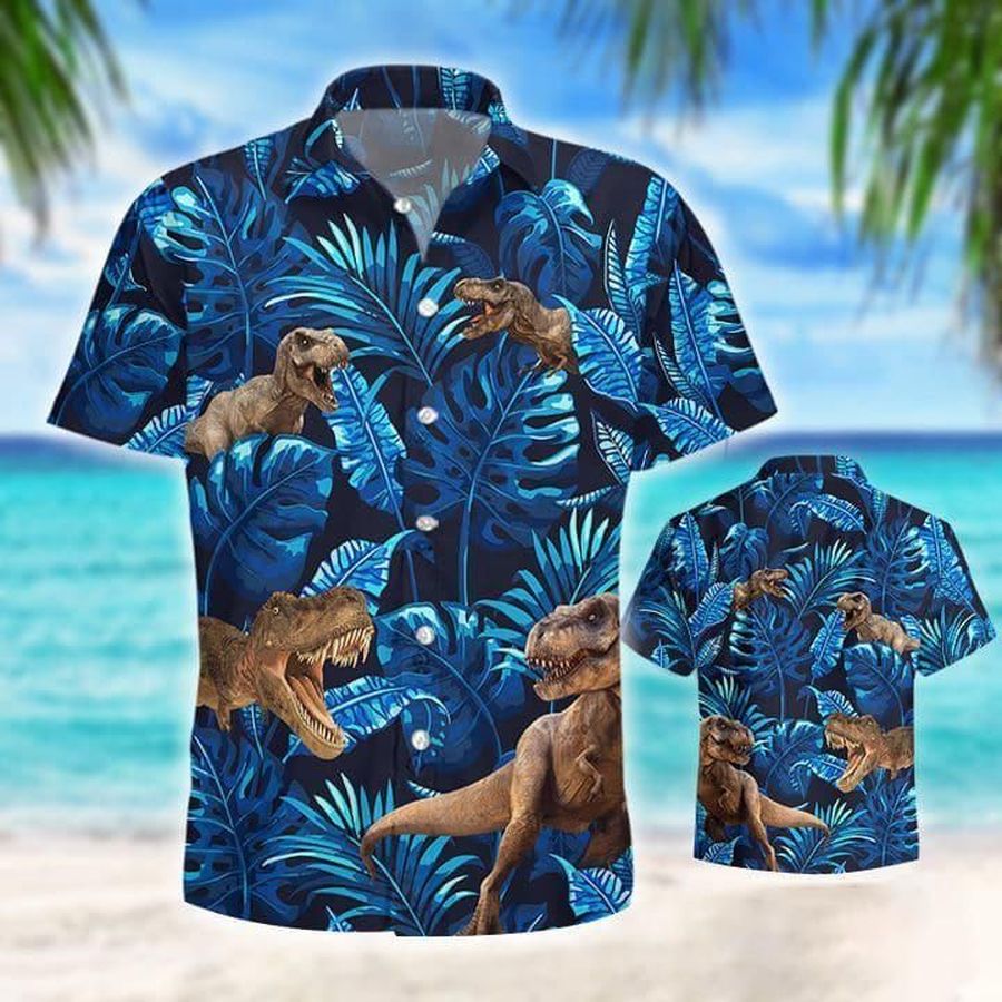 Tyrannosaurus Rex Tropical Hawaiian Graphic Print Short Sleeve Hawaiian Shirt N98 - 4224