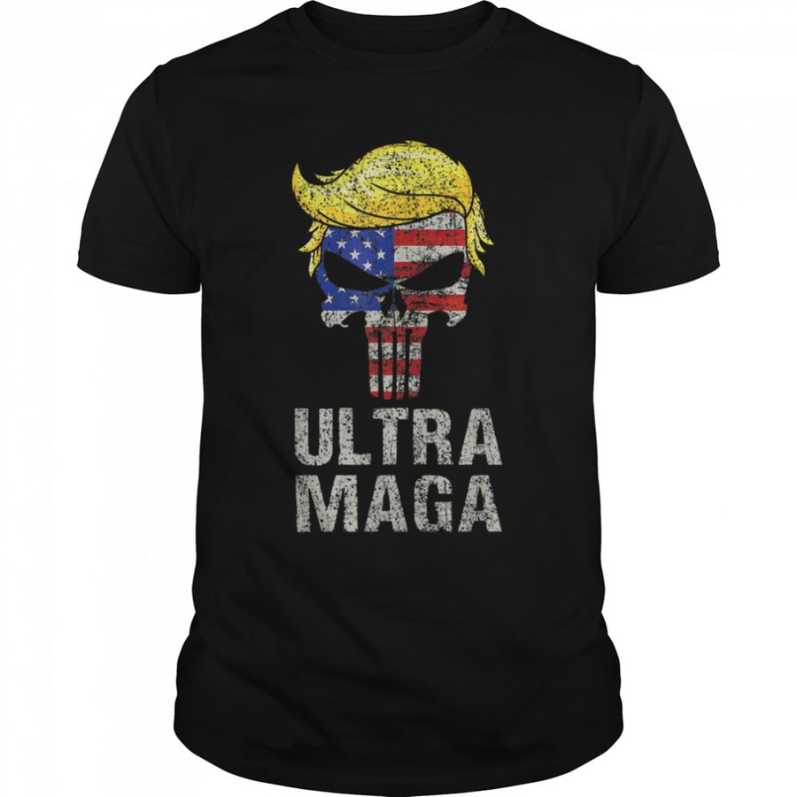 Ultra Maga King Trump Vintage American US Flag Anti Biden T-Shirt B0B1F778FM