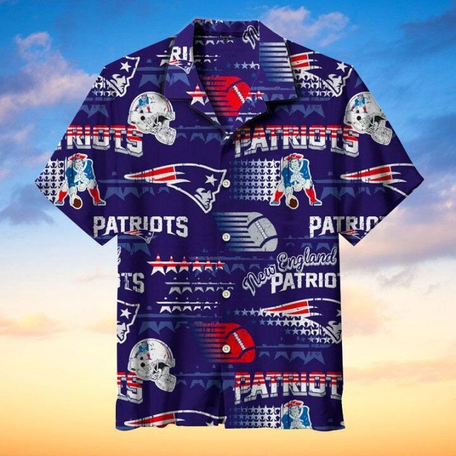 US New England Patriots Nfl Hawaiian Graphic Print Short Sleeve Hawaiian Shirt L98 - 9283