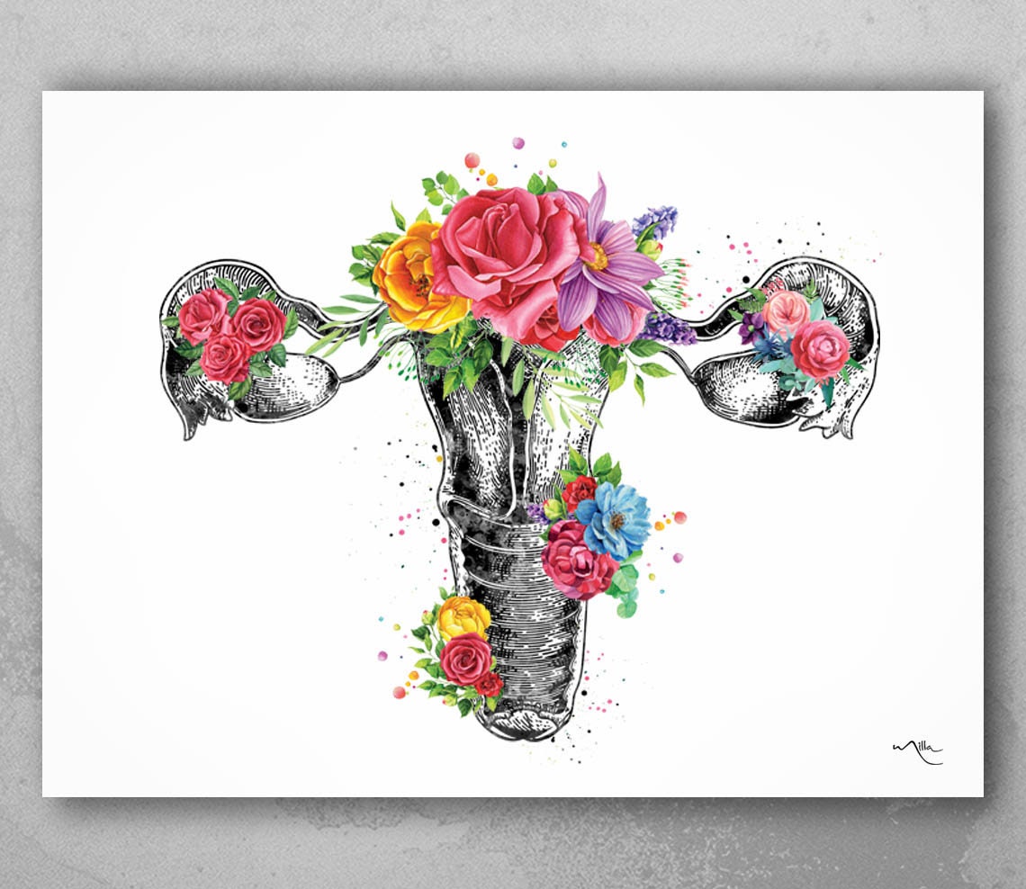 Uterus Anatomy Flowers Watercolor Print Floral Female Reproductive System Gynecology Clinic Decor Graduaiton Gift OBGYN Pregnancy Gift-2061