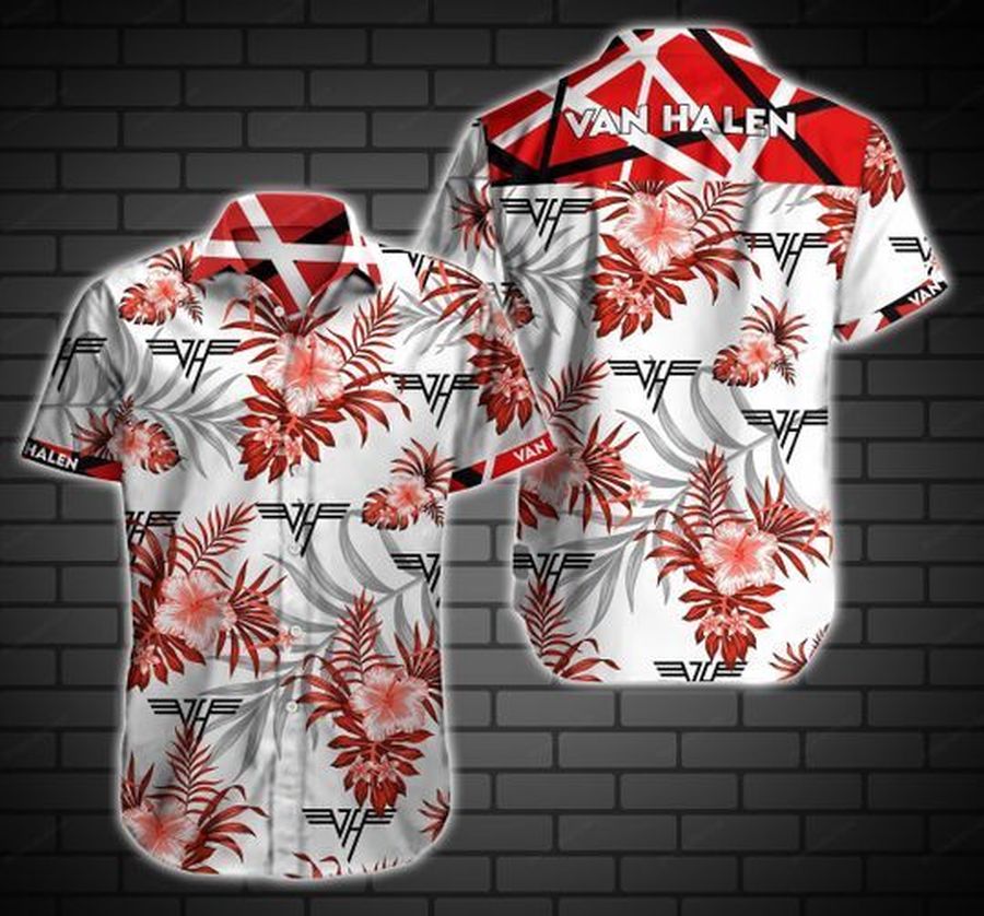 Van Halen Hawaiian III Graphic Print Short Sleeve Hawaiian Casual Shirt size S - 5XL